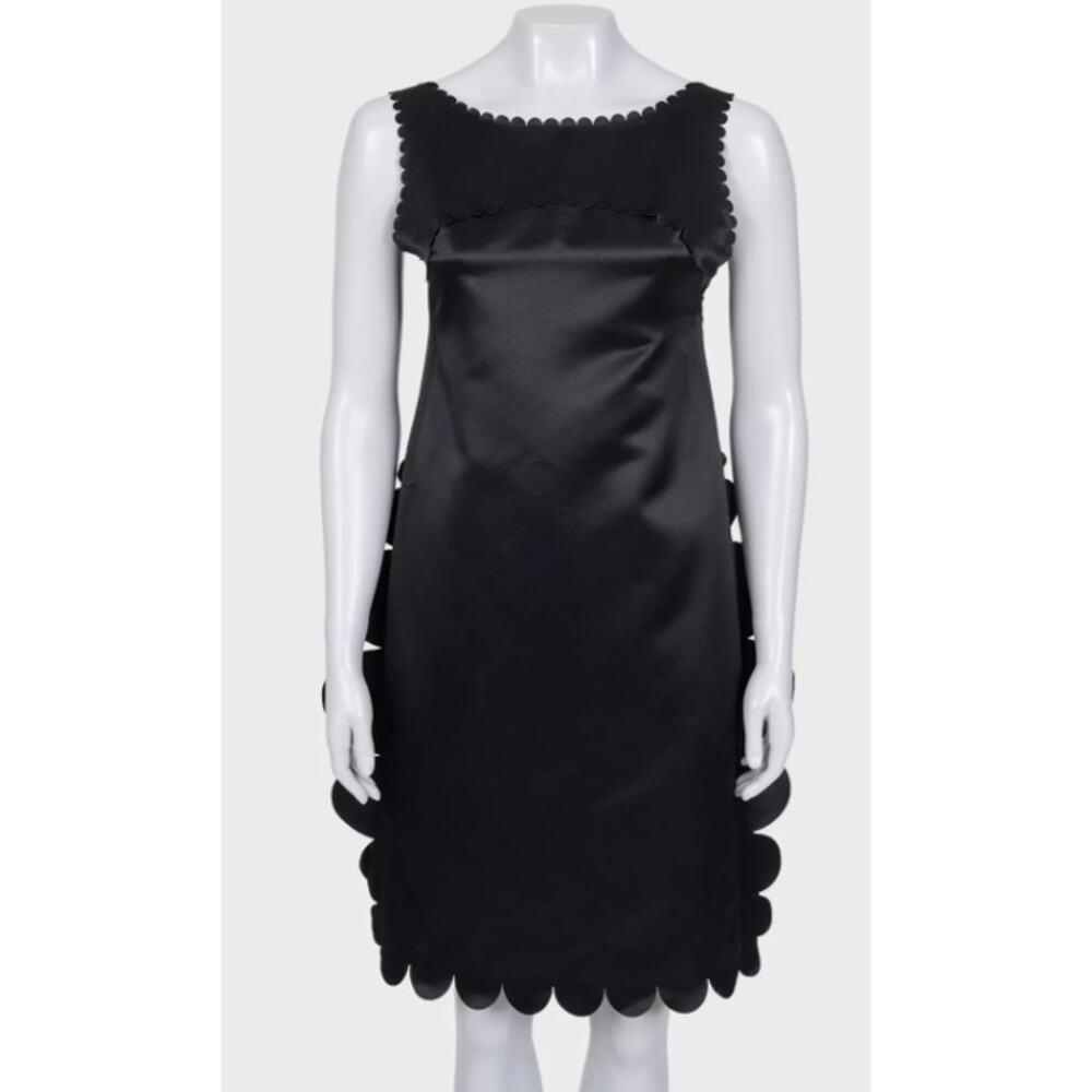 PASKAL Sculptured Scalloped Mod Sleeveless Shift Dress Black Satin Size S $545